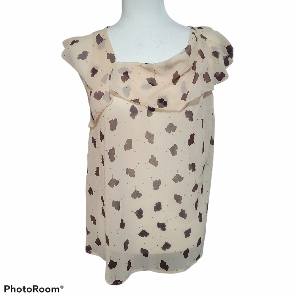 CAbi Cream Blouse with Brown Floral Print